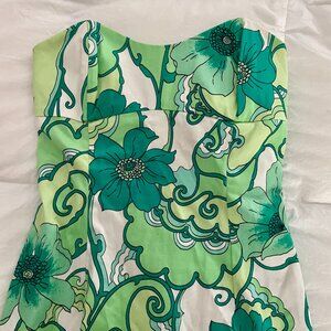 TIBI Green Floral Strapless Dress